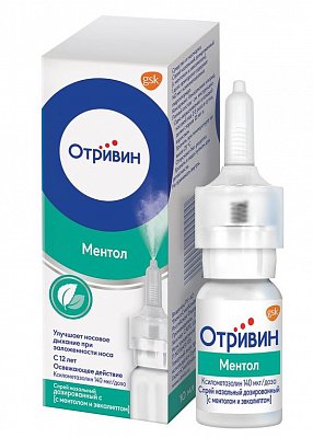 Отривин, спрей назальный дозированный, с ментолом и эвкалиптом 140мкг/доза, флакон 10мл
