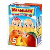 Малышам нектар со вкусом яблока и персика неосветленный, 200мл, Лебедянский ОАО ЭКЗ