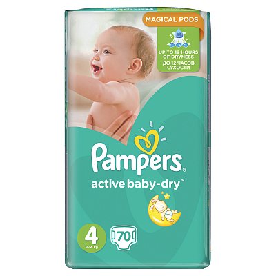 Pampers Active Baby (Памперс) подгузники 4 макси 9-14кг, 70шт