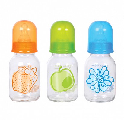 Пома бутылочка стеклянная с силиконовой соской с рождения, 120мл, 210
