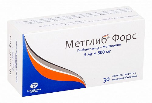 Метглиб Форс, таблетки, покрытые пленочной оболочкой, 500мг+5мг, 30 шт