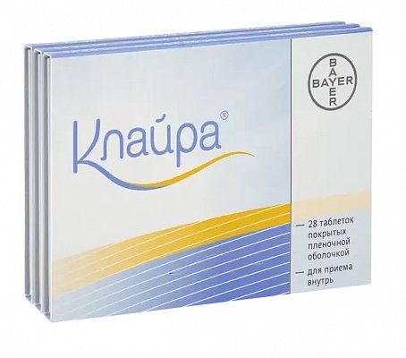 Клайра, набор таблеток покрытых пленочной оболочкой 2мг+2мг, 3мг+2мг и 1мг, 3мг, 84 шт