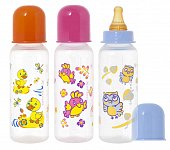 Курносики бутылочка полипропиленовая с латексной соской с 6 мес Птички 250мл (11143), 