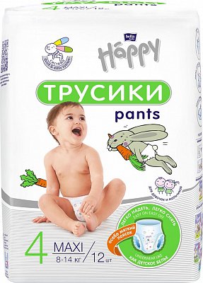 Bella Baby Happy (Белла) подгузники-трусы 4 Макси 8-14кг 12 шт