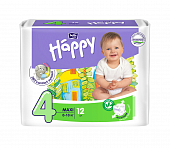 Bella Baby Happy (Белла) подгузники 4 Макси 8-18кг 12 шт, Торунский завод перевязочных материалов