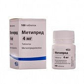 Метипред, таблетки 4мг, 100 шт, Орион Корпорейшн