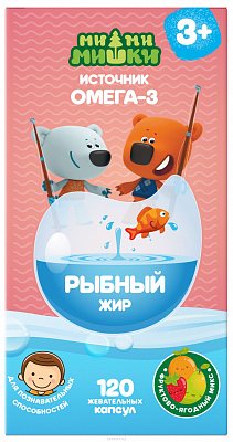 Ми-Ми-Мишки рыбный жир детский, капсулы жевательные 120 шт фруктово-ягодный вкус БАД