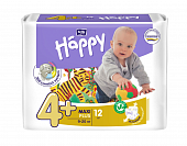 Bella Baby Happy (Белла) подгузники 4+ Макси+ 9-20кг 12 шт, Торунский завод перевязочных материалов