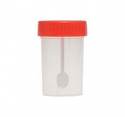 Контейнер для биопроб стерильный 30мл, с завинчивающейся крышкой с ложкой-шпателем