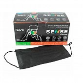 Маска медицинская одноразовая Sense 50шт, черная, Маска