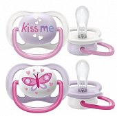 Avent (Авент) пустышка силиконовая Ultra Air для девочек 0-6 месяцев, 2 шт (SCF080/14), Philips Consumer Lifestyle B.V.