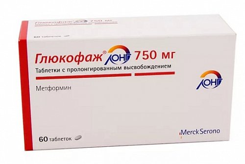 Глюкофаж Лонг, таблетки с пролонгированным высвобождением 750мг, 60 шт
