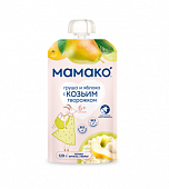 Мамако пюре груша и яблоко с козьим творожком с 6 месяцев, 120г, 