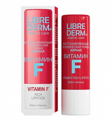 Librederm Витамин F (Либридерм) помада для губ гигиеническая восстанавливающая жирная, 4г