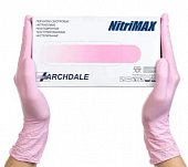 Перчатки Archdale Nitrimax смотровые нитриловые нестерильные неопудренные текстурные размер ХS, 50 пар (100шт) розовые, Top Glove SDn BHD