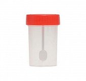 Контейнер для биопроб стерильный 60мл, с завинчивающейся крышкой с ложкой-шпателем, Литопласт-Мед