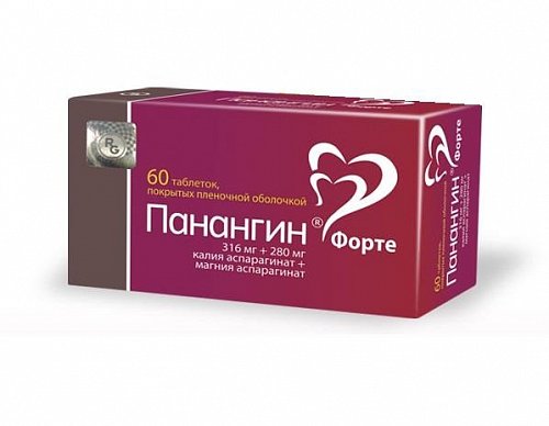 Панангин форте, таблетки, покрытые пленочной оболочкой 316мг+280мг, 60 шт