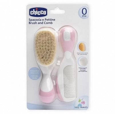 Chicco (Чикко) набор: расческа+щетка, розовая с рождения