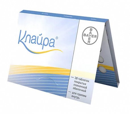 Клайра, набор таблеток покрытых пленочной оболочкой 2мг+2мг, 3мг+2мг и 1мг, 3мг, 28 шт