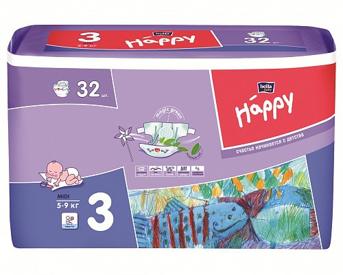 Bella Baby Happy (Белла) подгузники 3 Миди 5-9кг 32 шт